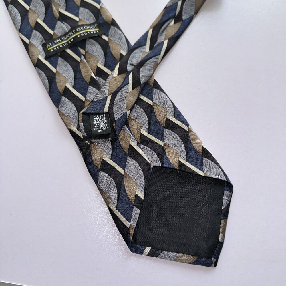 Allyn Saint George American Couture Tie. rn 51093 (57.5L 4W) Blue Grey Tan And C